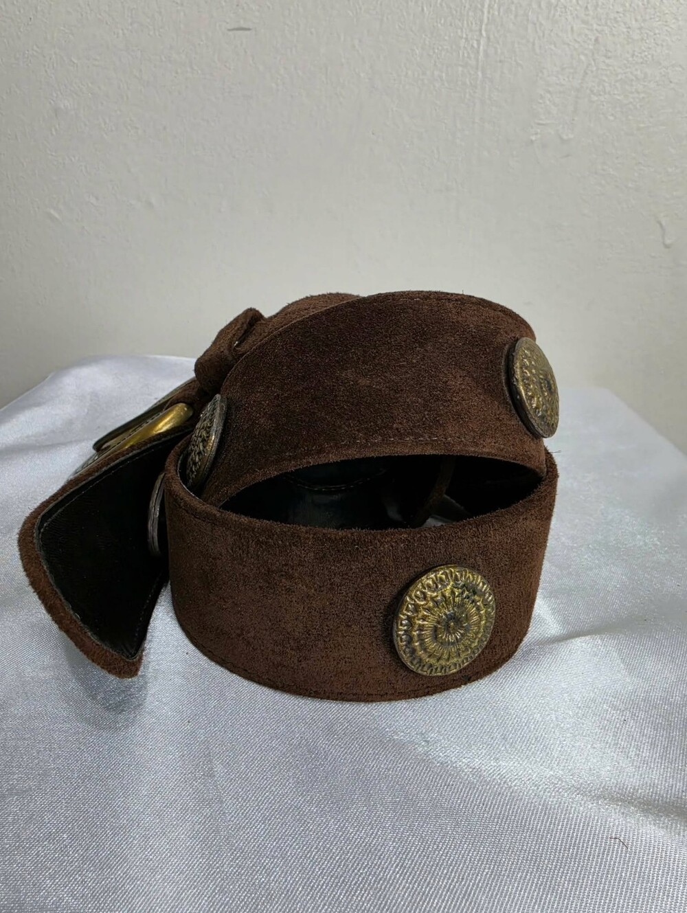 Vintage Brown Suede Belt with Ornate Brass Buckle - Picture 2 of 10